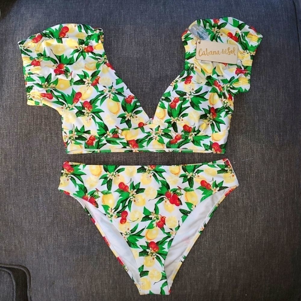 CABANA DEL SOL FLORAL HIGH-WAISTED BIKINI L